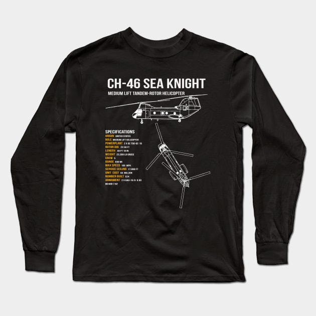 CH-46 Sea Knight Helicopter Long Sleeve T-Shirt by Dirty Custard Designs 